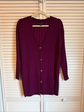The Limited - Ribbed Button-Front Side Slit Cardigan - Plum - Size M